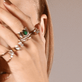 Shahla Karimi Jewelry Rotating Stone Demi Band in 14K/18K Yellow Gold and White Diamonds on Model GIF