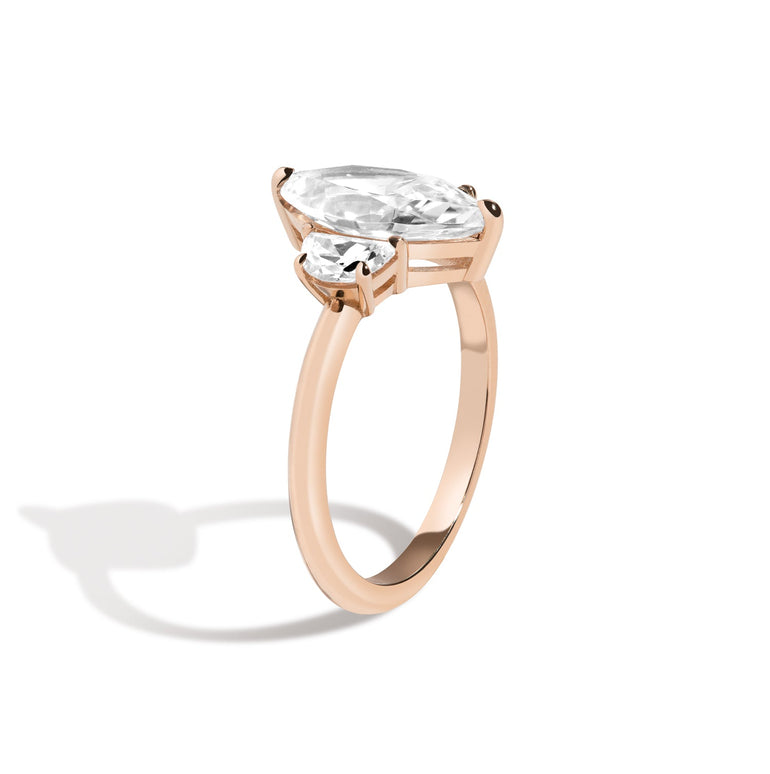 Shahla Karimi Jewelry 3-Stone Marquise + Half-Moon Ring in 14K Rose Gold Side View