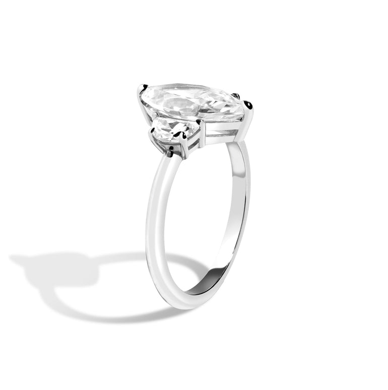 Shahla Karimi Jewelry 3-Stone Marquise + Half-Moon Ring in 14K White Gold or Platinum