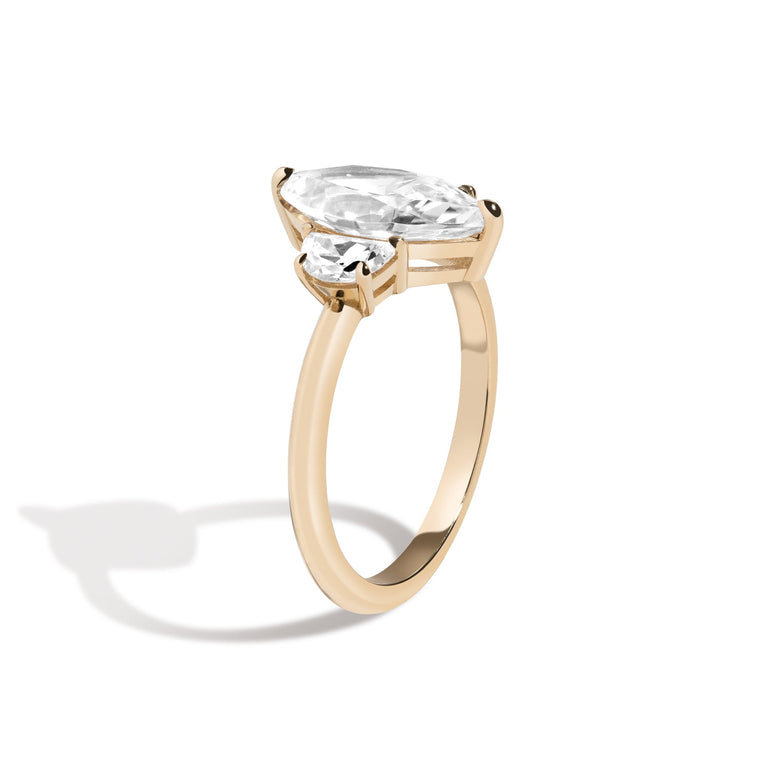 Shahla Karimi Jewelry 3-Stone Marquise + Half-Moon Ring in 14/18K Yellow Gold Side View
