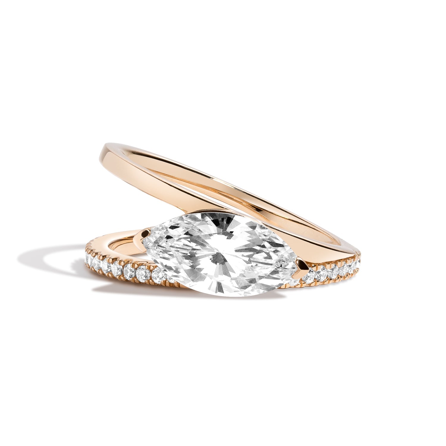 Shahla Karimi Jewelry Marquise V Ring w/ Pavé Bottom Band in 14/18K Yellow Gold