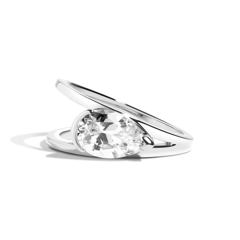Shahla Karimi Jewelry Pear V Ring 14K White Gold or Platinum
