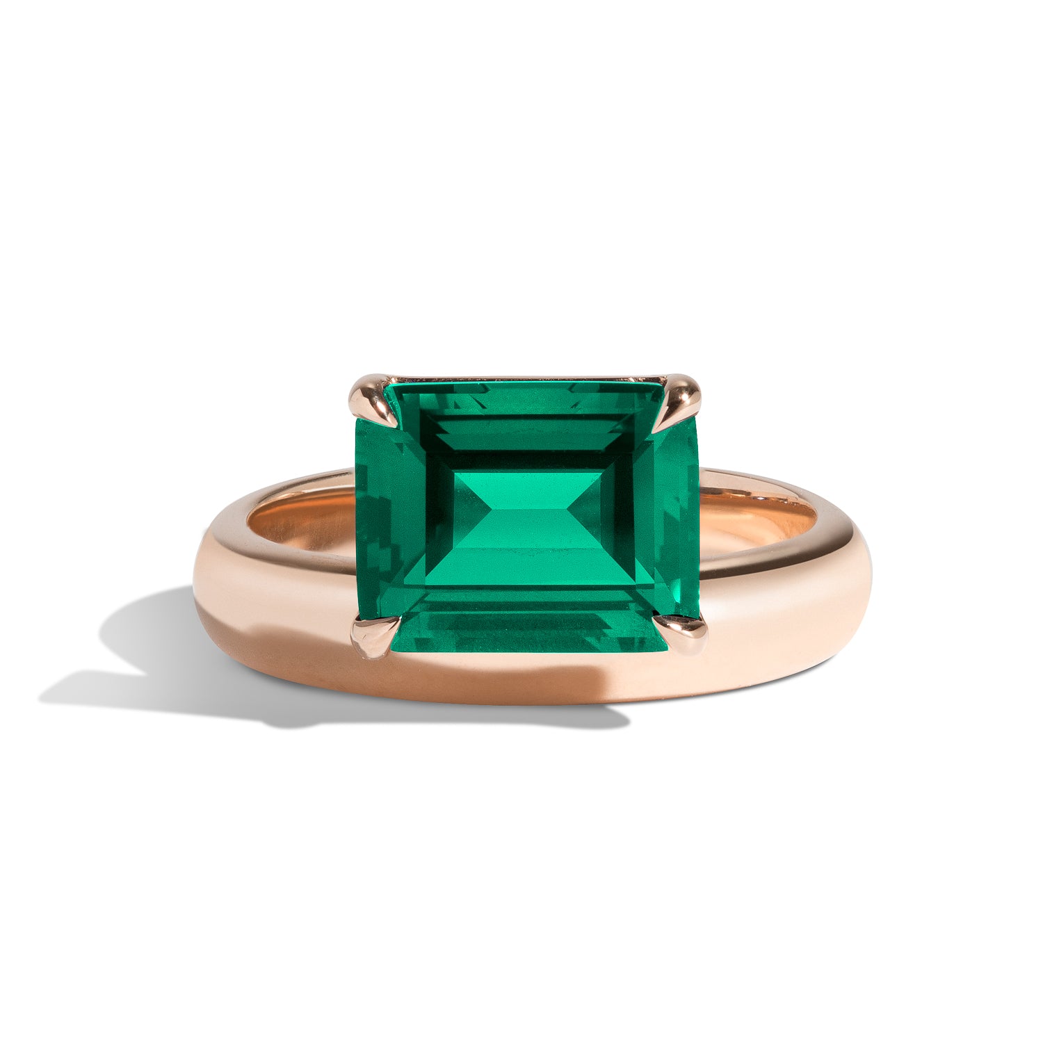 Shahla Karimi Jewelry Wright Emerald Cut Emerald Offset Donut Ring 14K Rose Gold