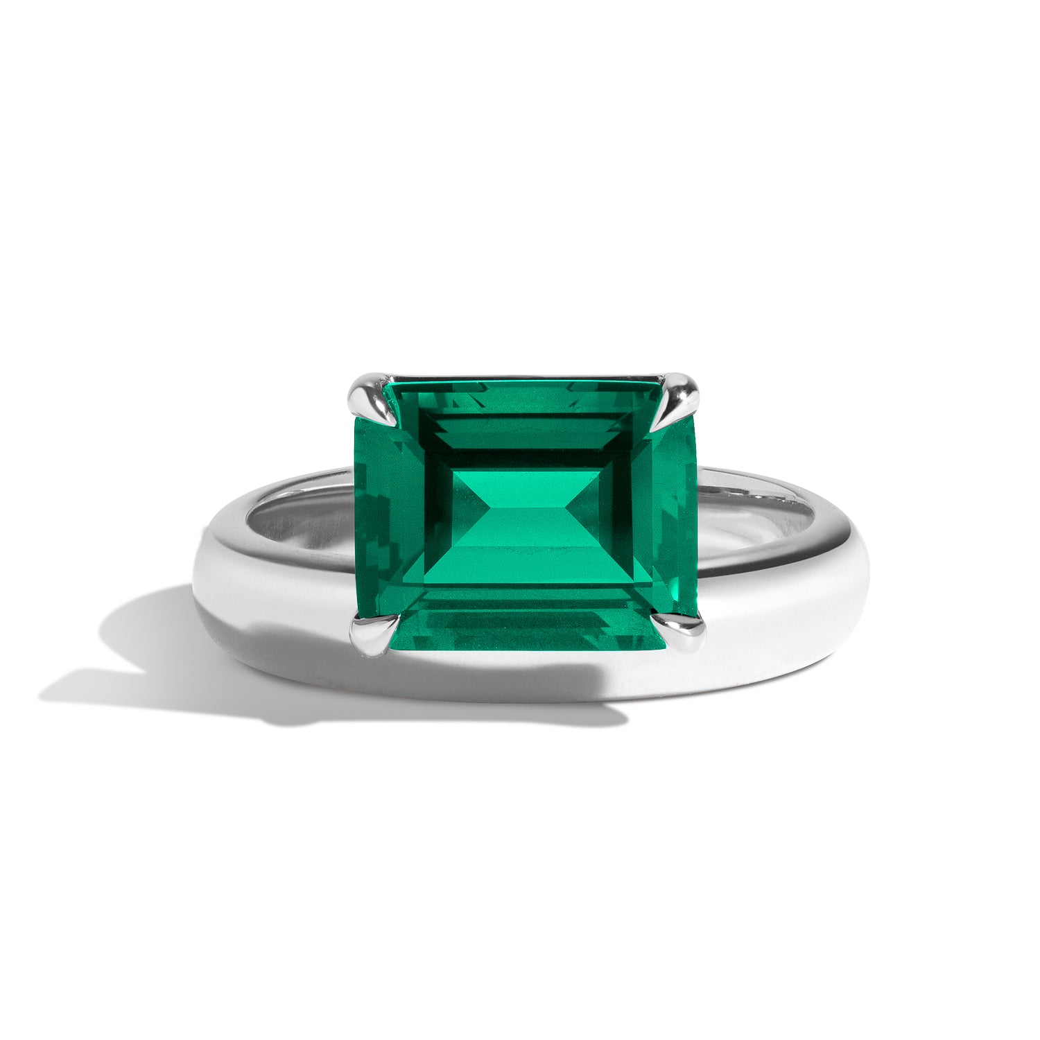 Shahla Karimi Jewelry Wright Emerald Cut Emerald Offset Donut Ring 14K White Gold or Platinum