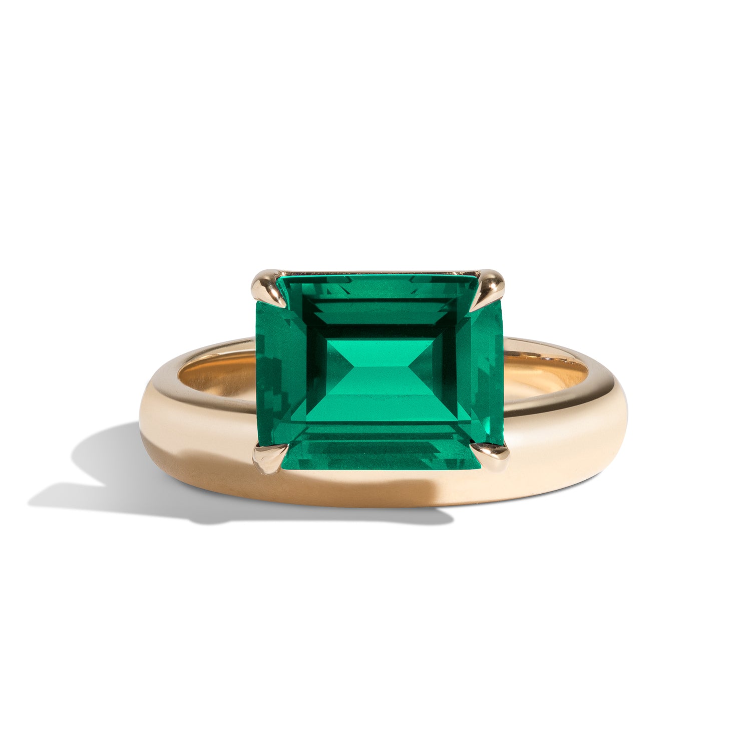 Shahla Karimi Jewelry Wright Emerald Cut Emerald Offset Donut Ring 14/18K Yellow Gold