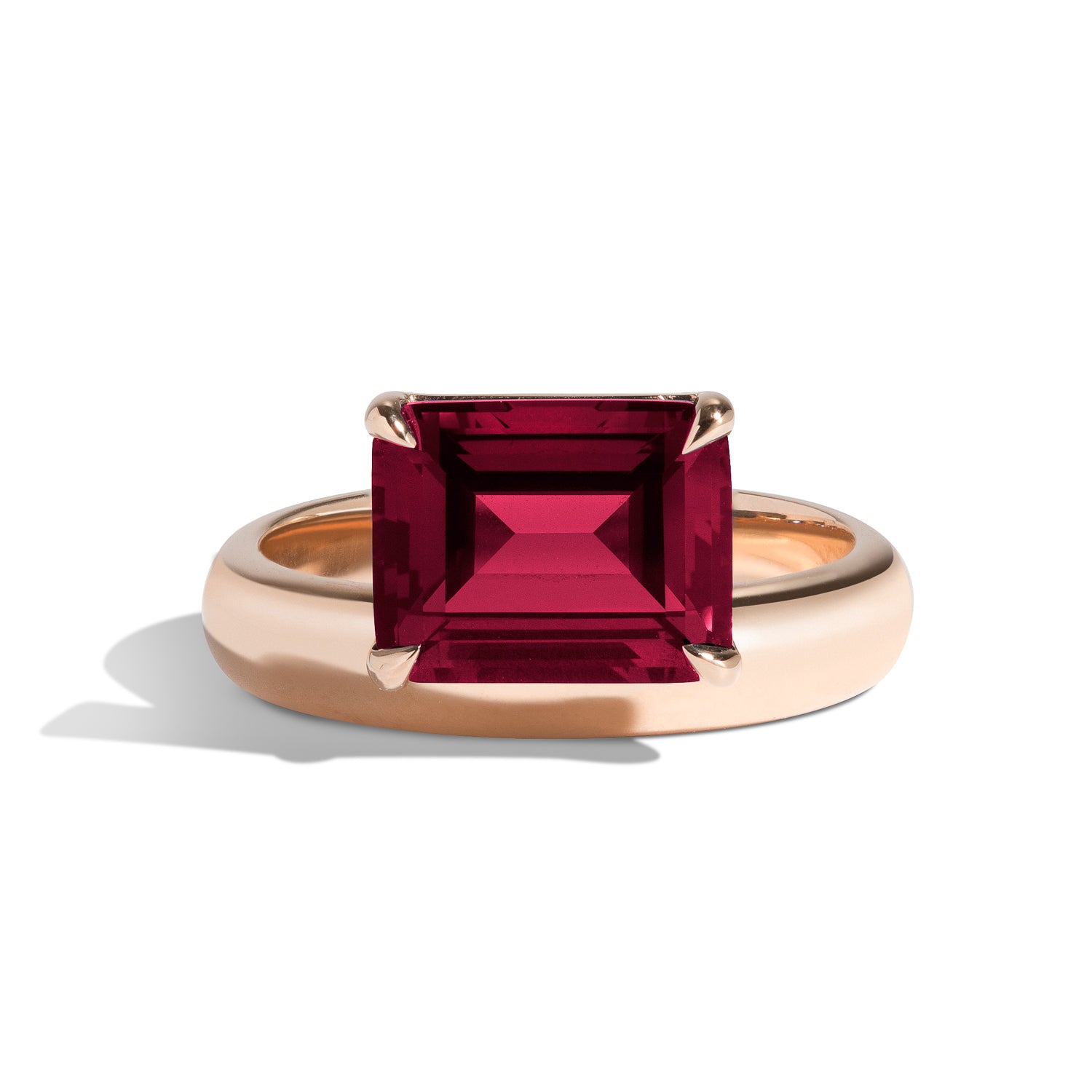 Shahla Karimi Jewelry Wright Emerald Cut Ruby Offset Donut Ring 14K Rose Gold