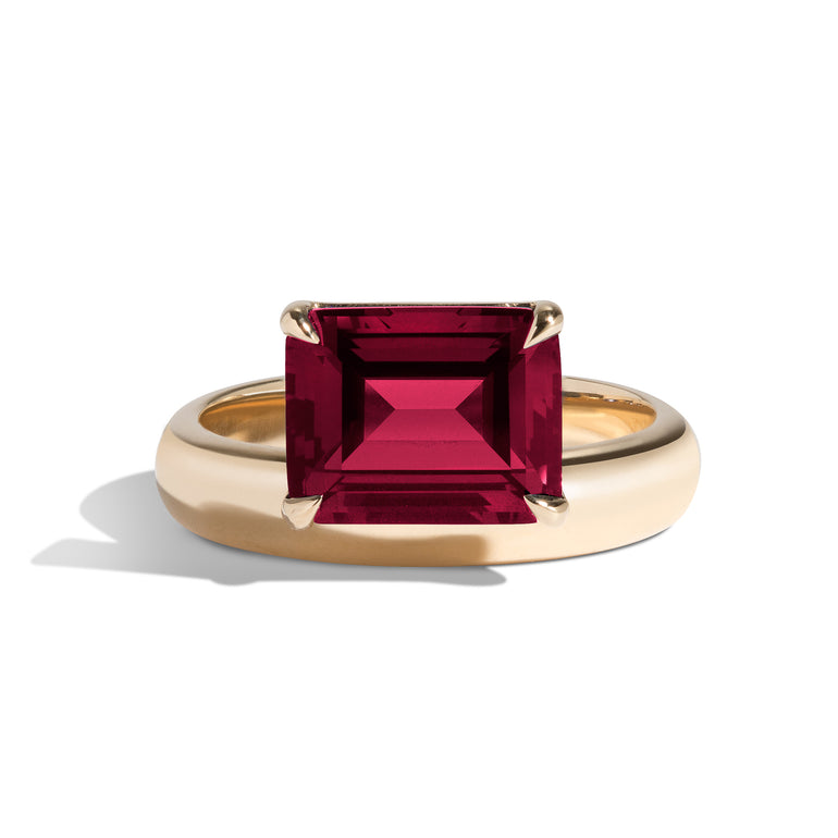 Shahla Karimi Jewelry Wright Emerald Cut Ruby Offset Donut Ring 14/18K Yellow Gold