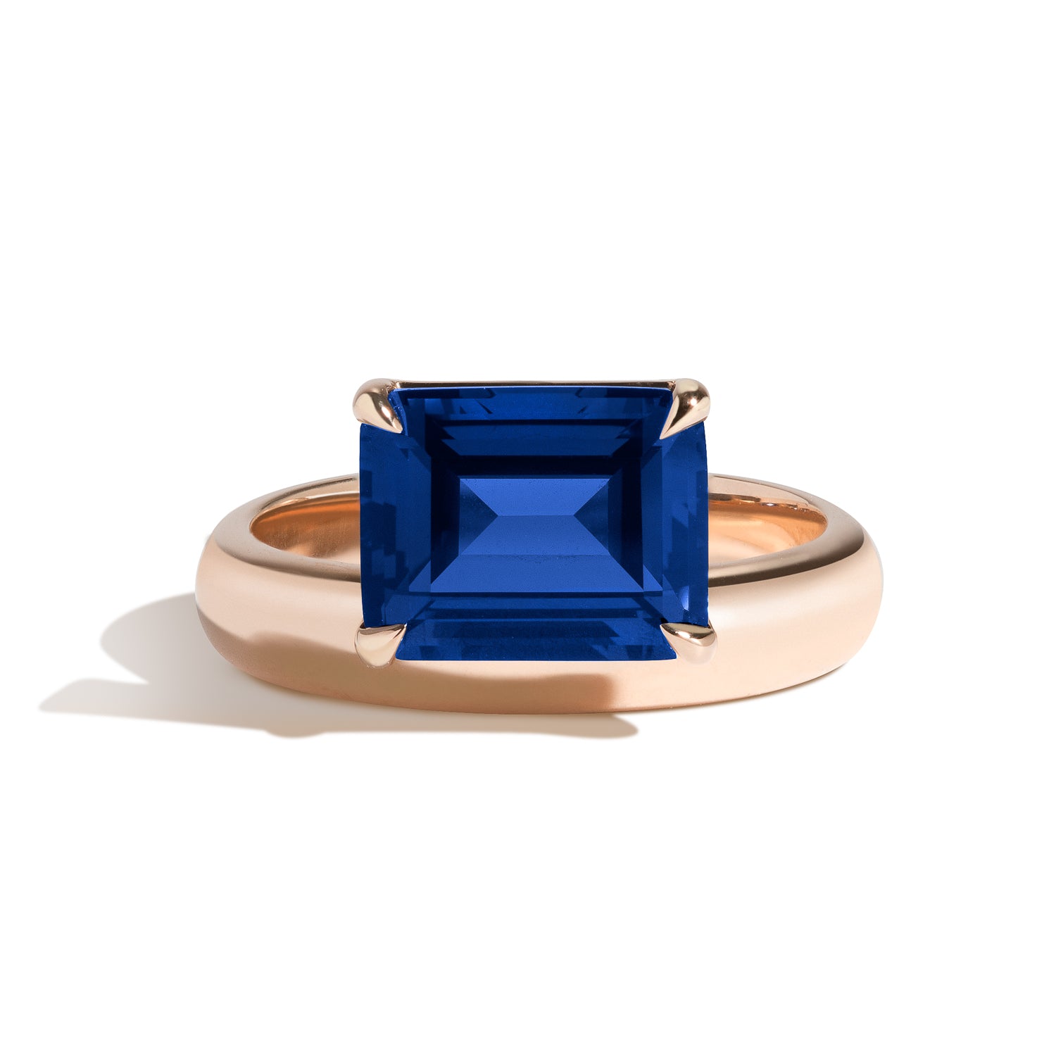 Shahla Karimi Jewelry Wright Emerald Cut Sapphire Offset Donut Ring 14K Rose Gold
