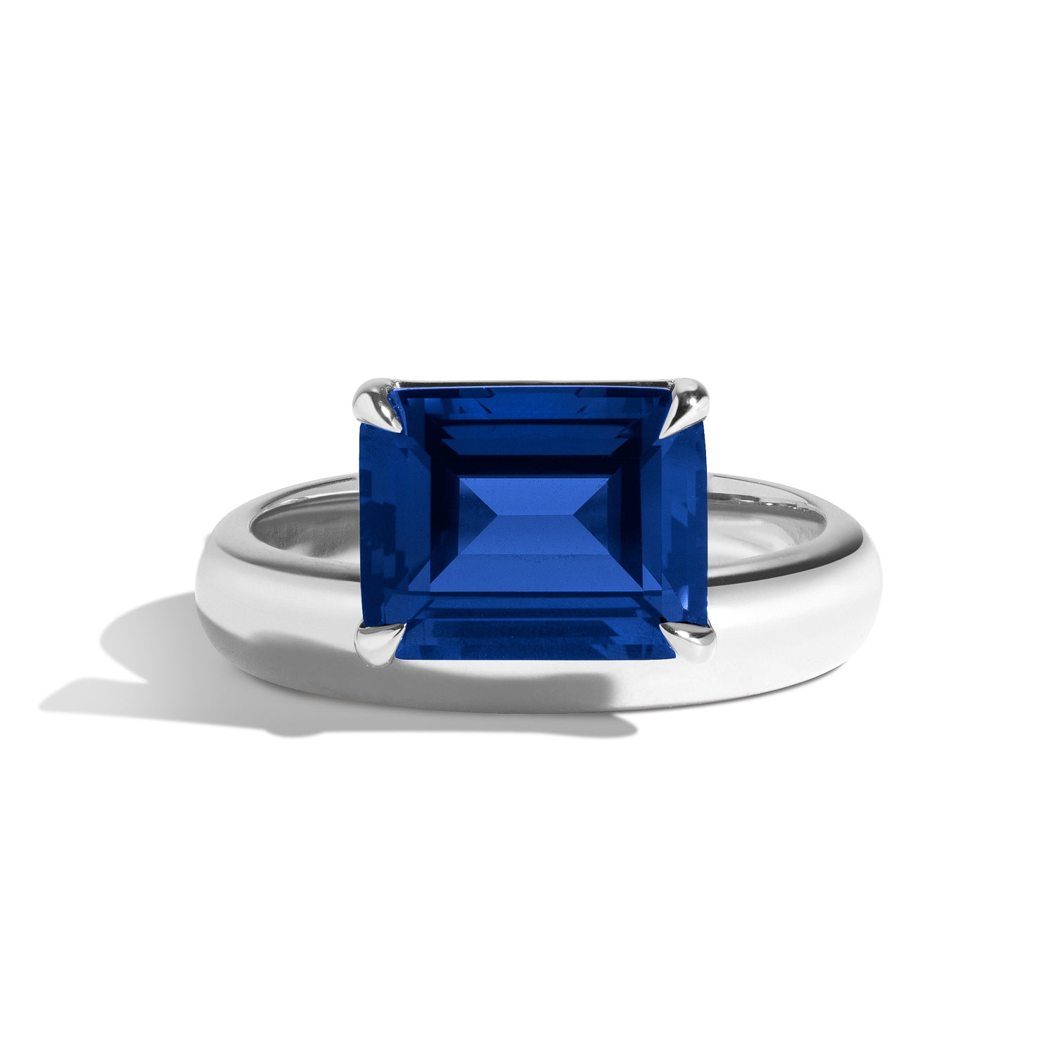 Shahla Karimi Jewelry Wright Emerald Cut Sapphire Offset Donut Ring 14K White Gold or Platinum