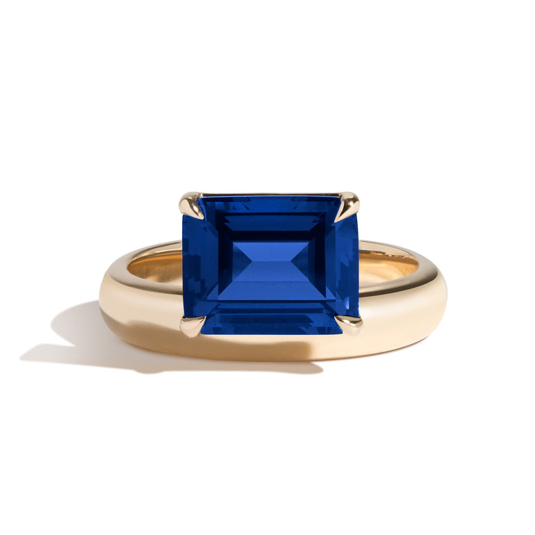 Shahla Karimi Jewelry Wright Emerald Cut Sapphire Offset Donut Ring 14/18K Yellow Gold