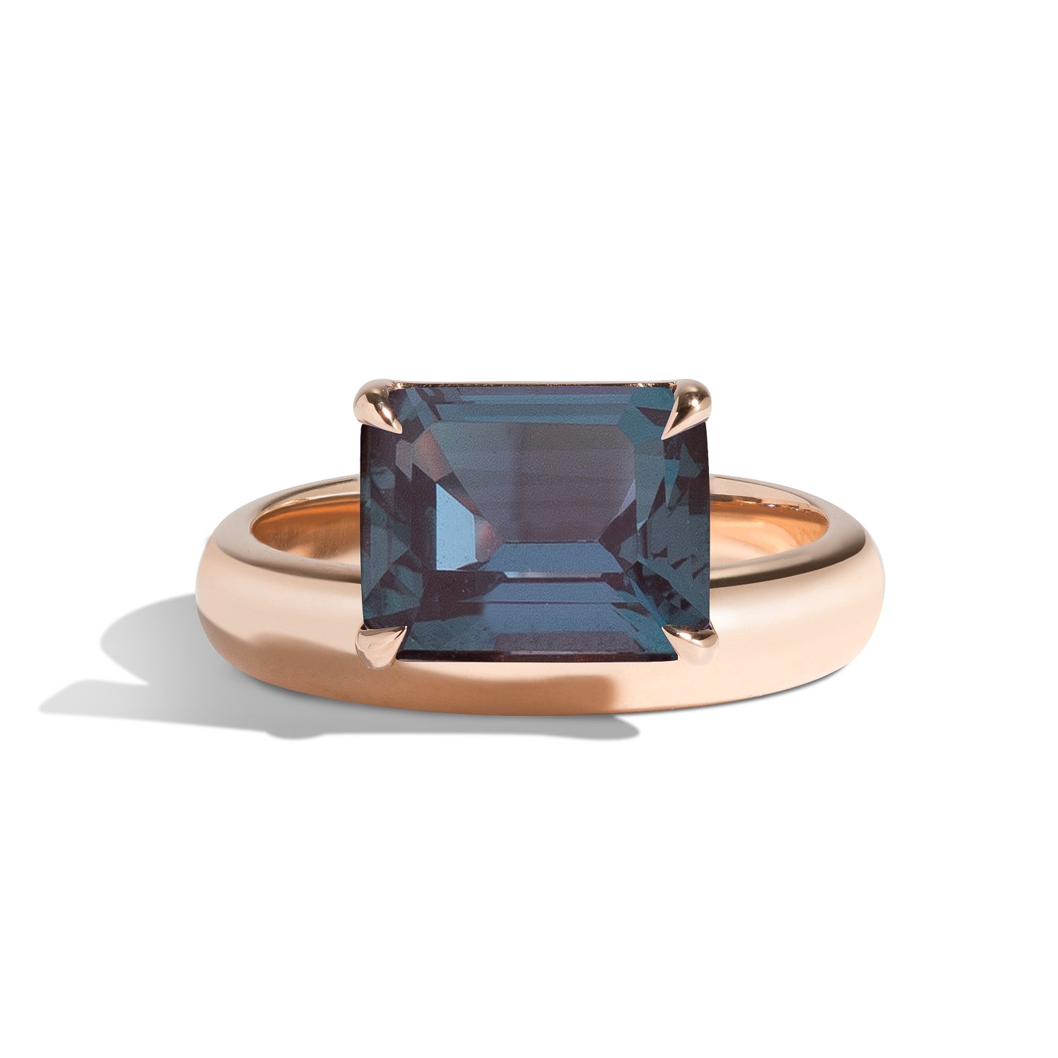 Shahla Karimi Jewelry Wright Emerald Cut Alexandrite Offset Donut Ring 14K Rose Gold