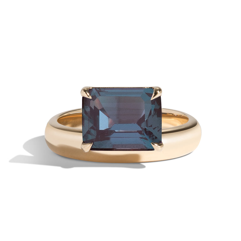 Shahla Karimi Jewelry Wright Emerald Cut Alexandrite Offset Donut Ring 14/18K Yellow Gold