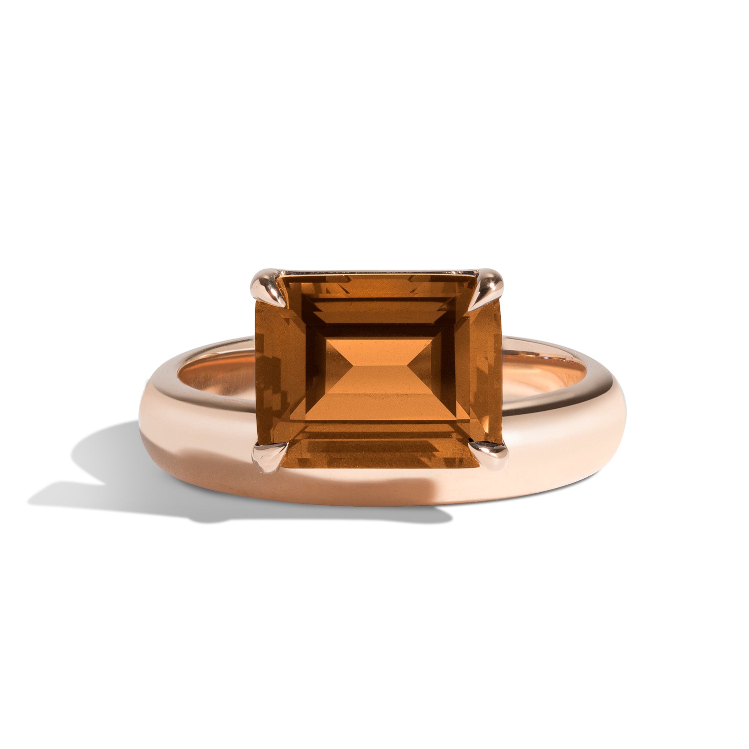 Shahla Karimi Jewelry Wright Emerald Cut Citrine Offset Donut Ring 14K Rose Gold