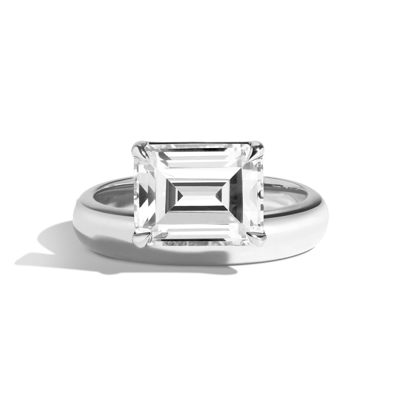 Shahla Karimi Jewelry Wright Emerald-Cut Diamond Offset Donut Ring 14K White Gold or Platinum