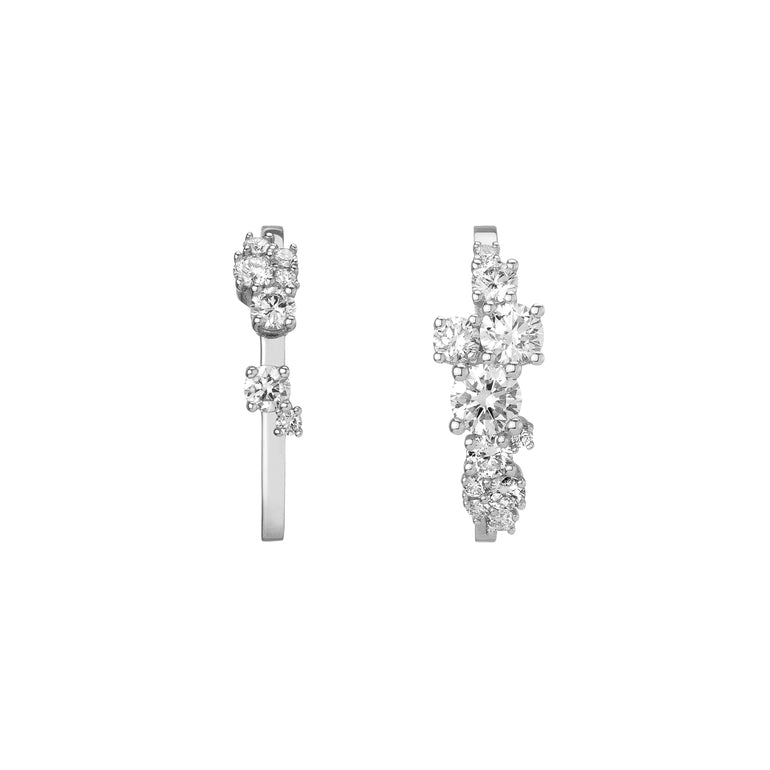 Shahla Karimi Jewelry Asymmetrical Zaha Cluster Ear Arcs 14K White Gold w/ White Diamonds 