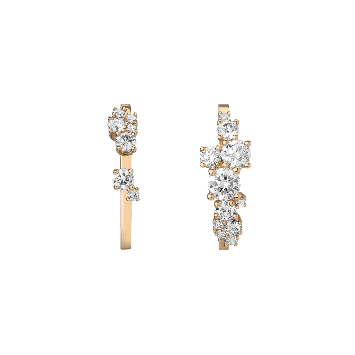 Shahla Karimi Jewelry Asymmetrical Zaha Cluster Ear Arcs 14K Yellow Gold w/ White Diamonds
