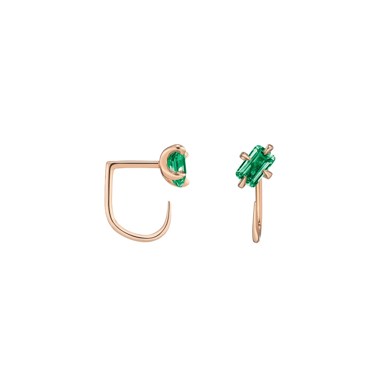 Shahla Karimi Emerald Emerald-Cut Claw Earrings 14K Rose Gold