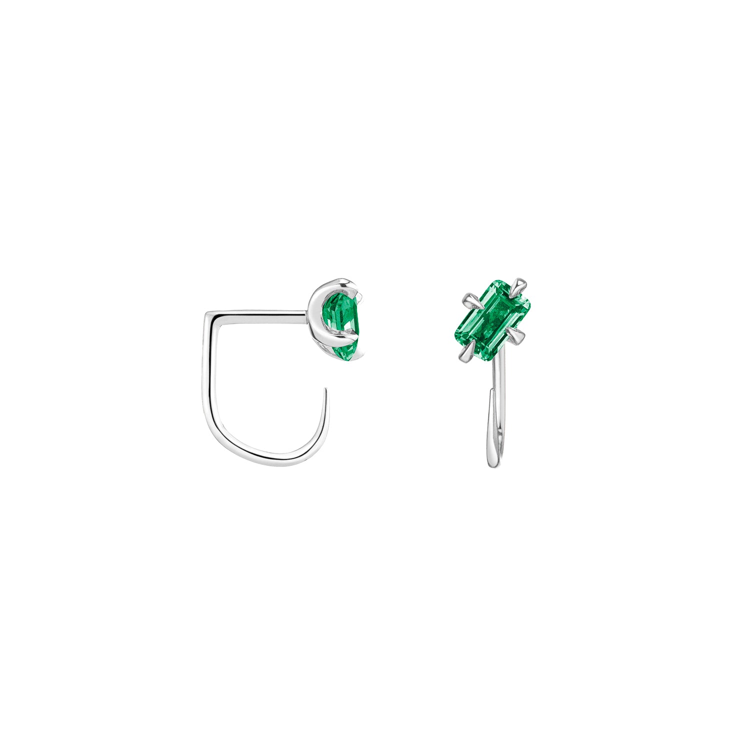 Shahla Karimi Emerald Emerald-Cut Claw Earrings 14K White Gold