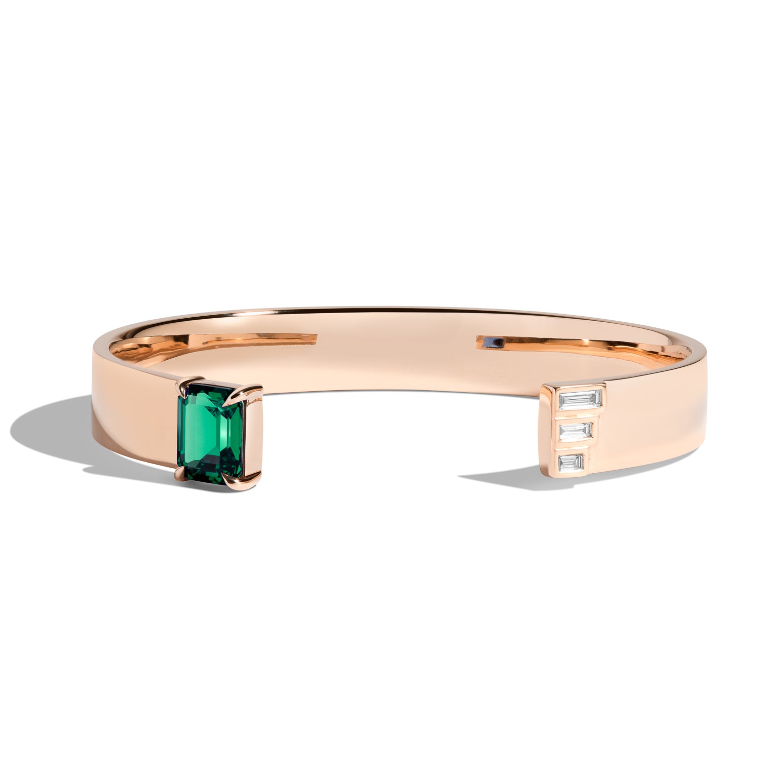 Shahla Karimi Emerald Emerald-Cut Cuff w/ Baguettes 14K Rose Gold