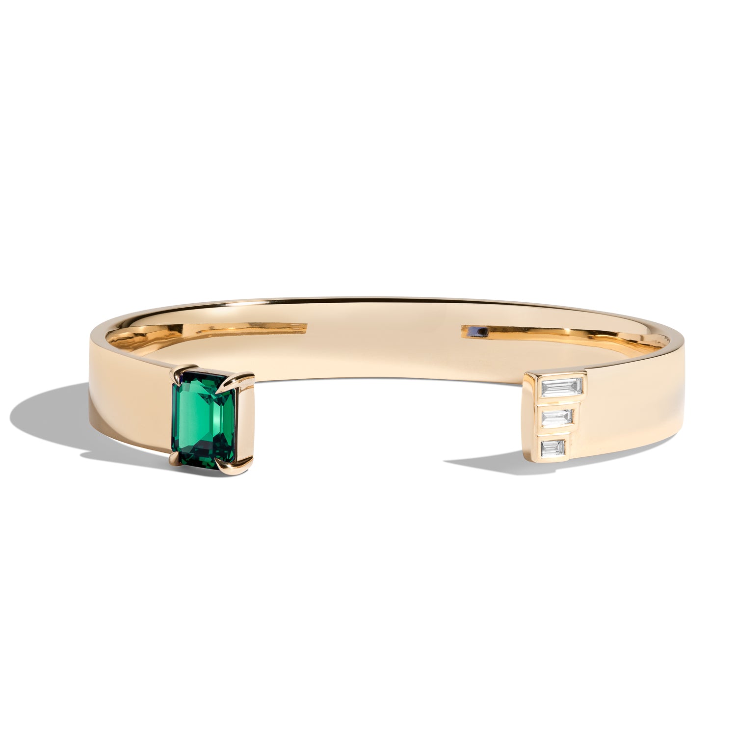 Shahla Karimi Emerald Emerald-Cut Cuff w/ Baguettes 14/18K Yellow Gold