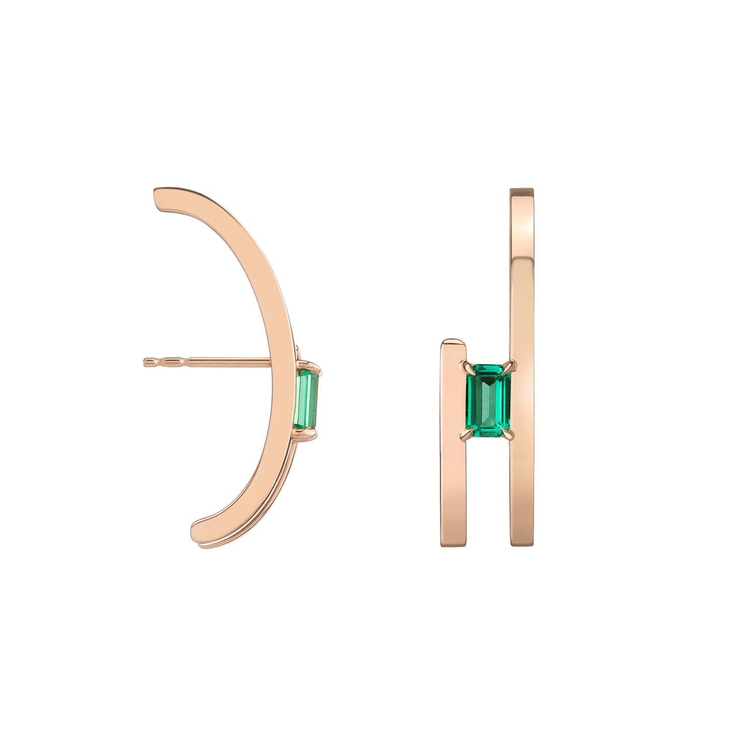 Shahla Karimi Emerald Zaha Double Arc Earrings 14K Rose Gold