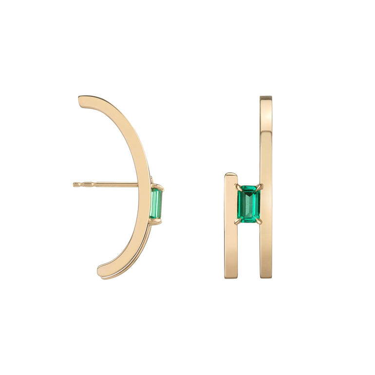 Shahla Karimi Emerald Zaha Double Arc Earrings 14K Yellow Gold