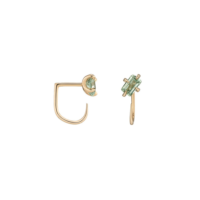 Shahla Karimi Mint Green Sapphire Emerald Cut Claw Earrings in 14K Yellow Gold