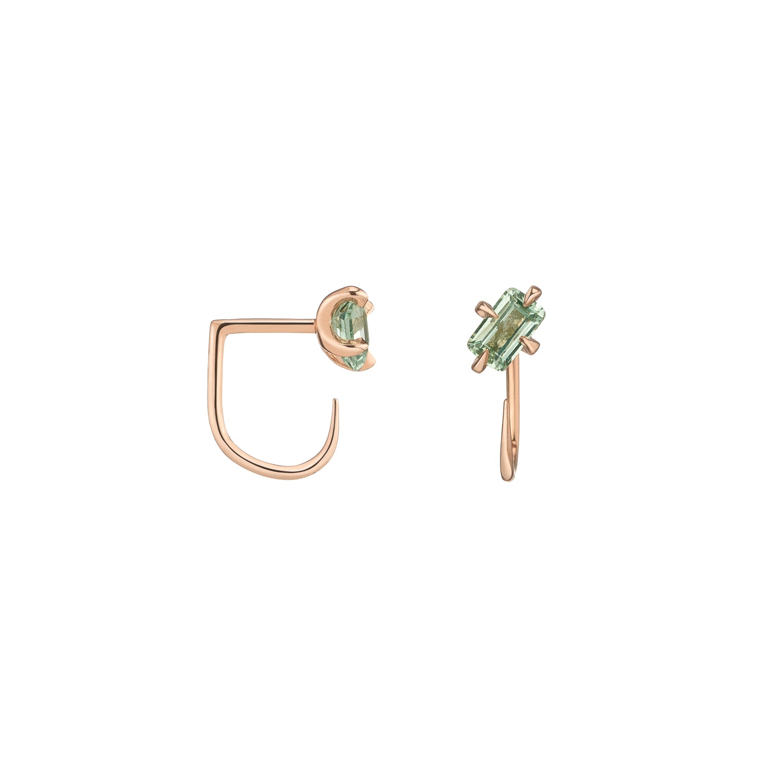 Shahla Karimi Mint Green Sapphire Emerald Cut Claw Earrings in 14K Rose Gold