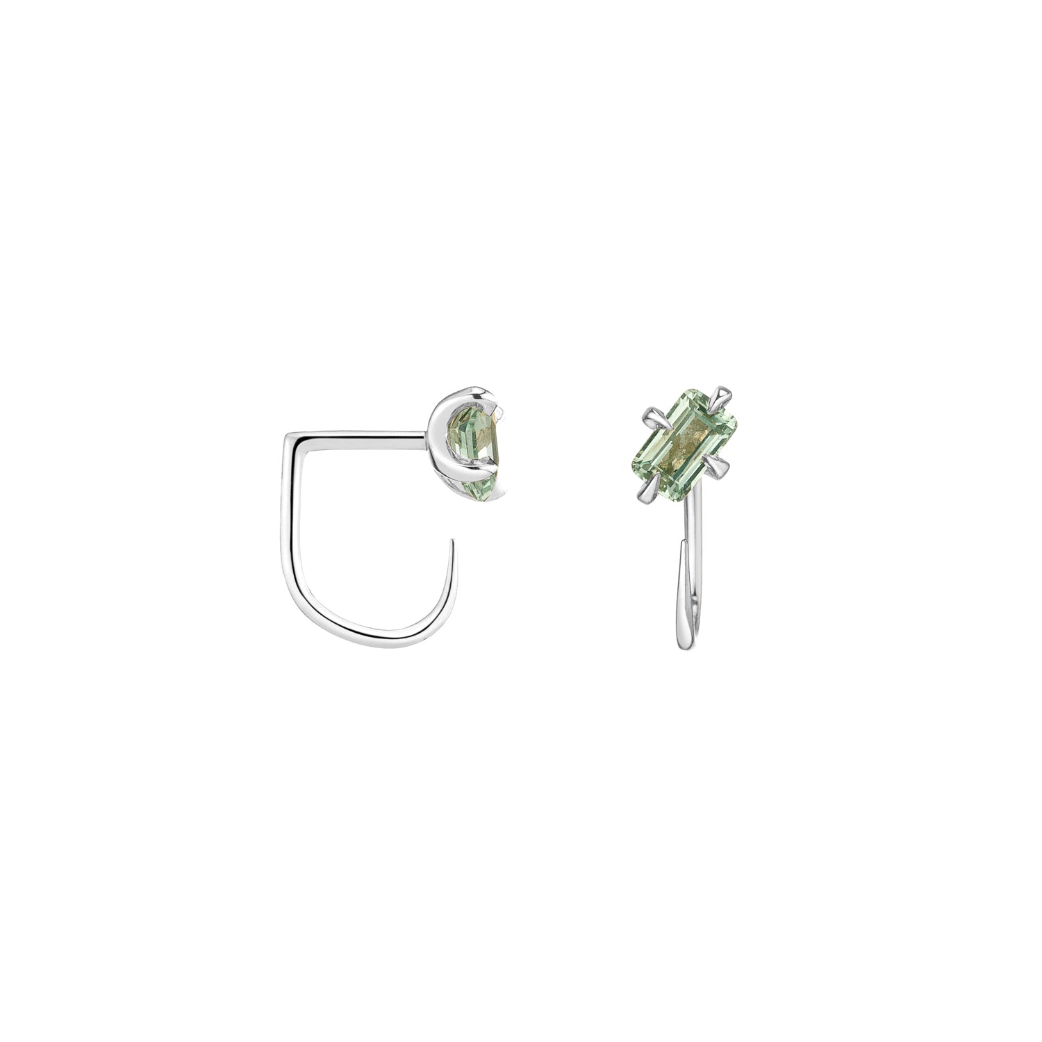 Shahla Karimi Mint Green Sapphire Emerald Cut Claw Earrings in 14K White Gold