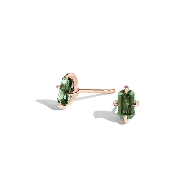 Shahla Karimi Mint Green Sapphire Emerald-Cut Studs 14K Rose Gold