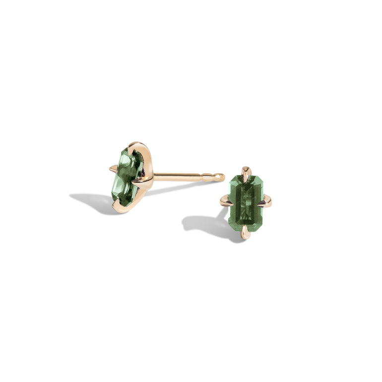 Shahla Karimi Mint Green Sapphire Emerald-Cut Studs 14K Yellow Gold