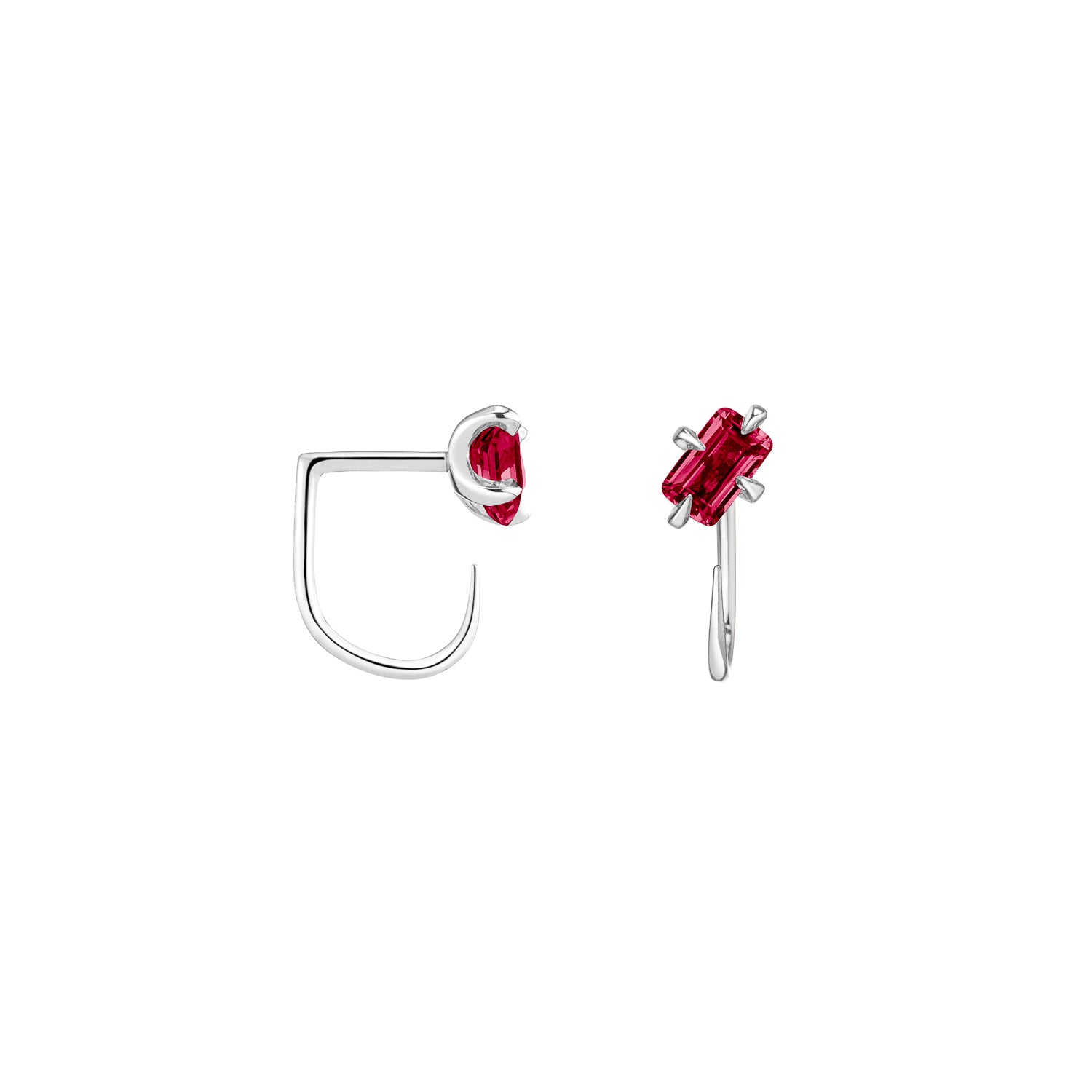 Shahla Karimi Ruby Emerald-Cut Claw Earrings in 14K White Gold