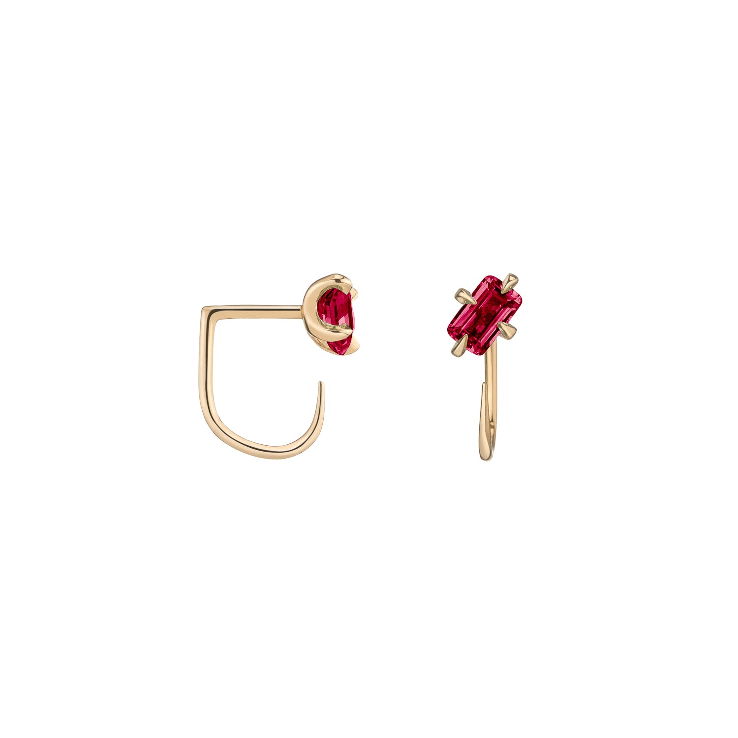 Shahla Karimi Ruby Emerald-Cut Claw Earrings in 14K Yellow Gold