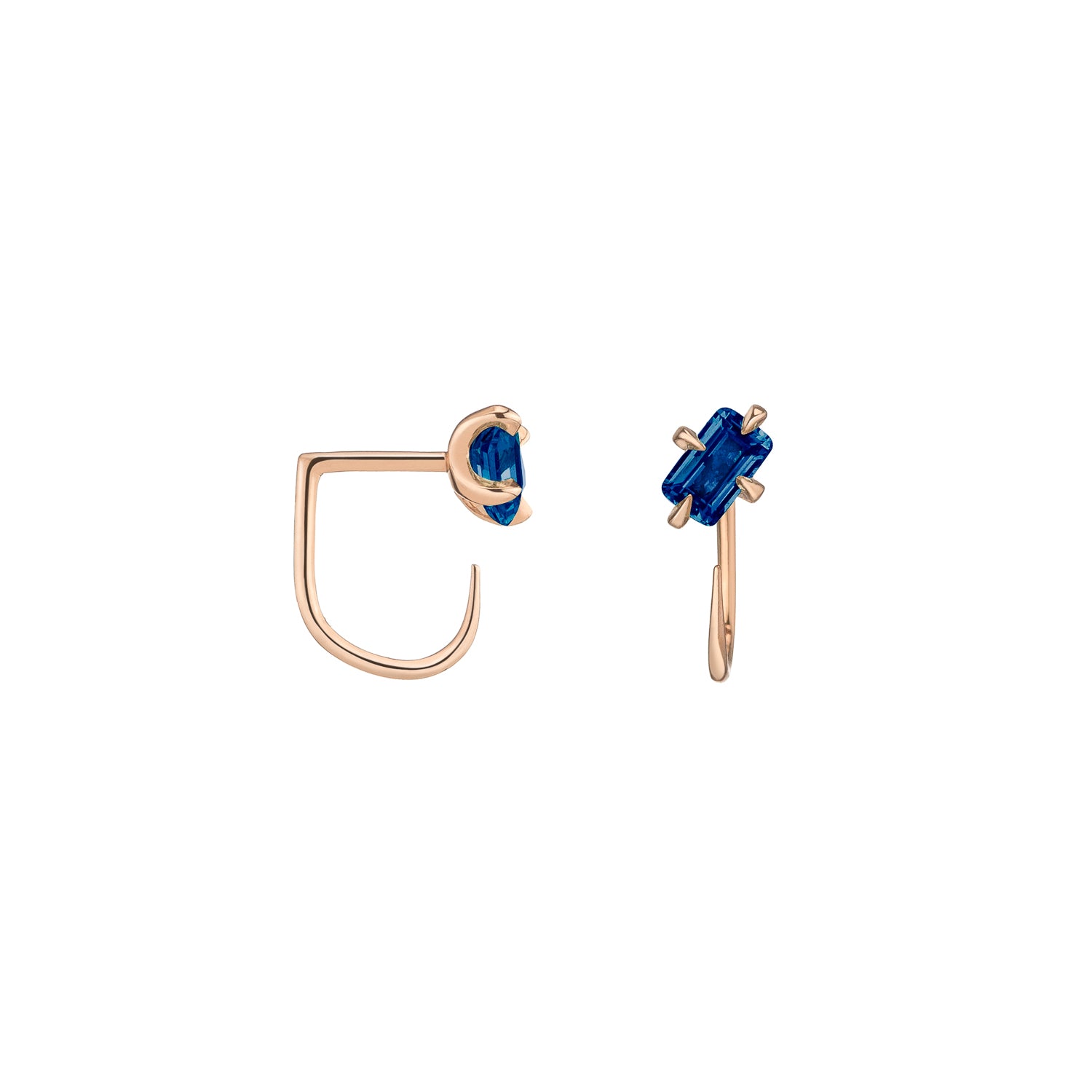 Shahla Karimi Sapphire Emerald-Cut Claw Earrings 14K Rose Gold