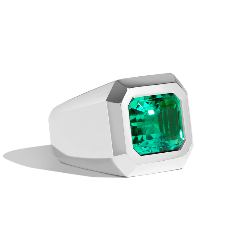 Shahla Karimi Jewelry Super Bowl Ring Emerald 14K White Gold or Platinum Side