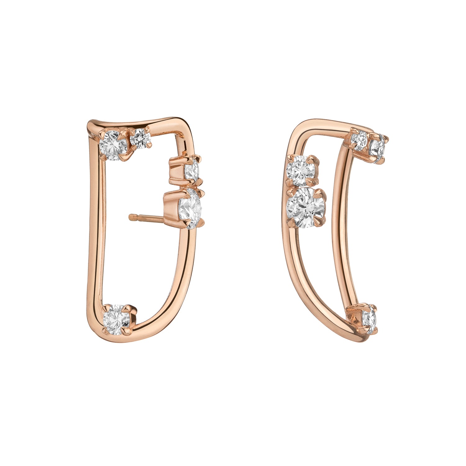 Shahla Karimi Zaha Cluster Curve Earrings 14K Rose Gold w/ White Diamonds