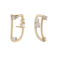 Shahla Karimi Zaha Cluster Curve Earrings 14K Yellow Gold w/ White Diamonds