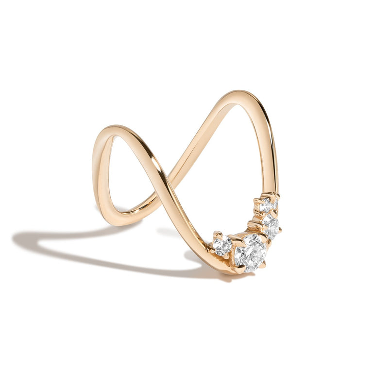 Shahla Karimi Jewelry Zaha Cluster Deep Curve Ring in 14K Yellow Gold Side